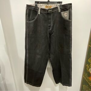 Timberland Men's Black Relaxed Straight Jeans with Contrast Stitching